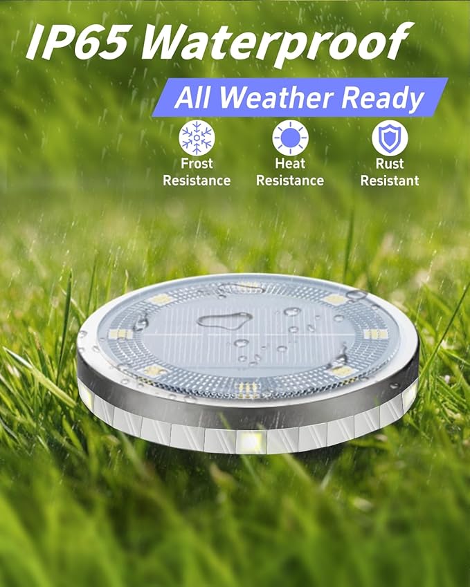 Solar Ground Lights Outdoor 12 Pack Waterproof Upgraded Flat Solar Garden Lights with 4 Side Light Stainless Steel Solar Powered Disc Light for Walkway Pathway Landscape Lawn Yard - Cool White-Ruum Studio Home