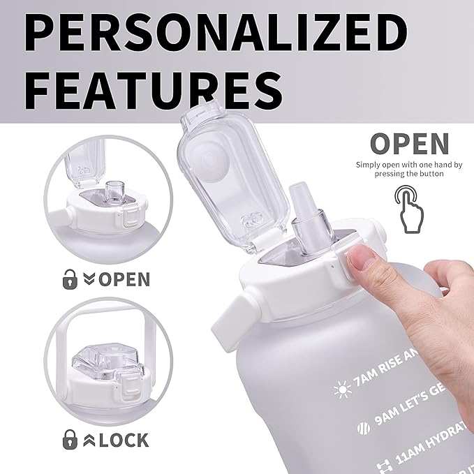 64oz,100oz,128oz Large Motivational Water Bottle with Time Marker, Leakproof & BPA Free Half Gallon Big Water Bottle with Straw Handle Tritan Frosted Water Jug for Gym,Fitness,Outdoor Sports-Ruum Studio Home