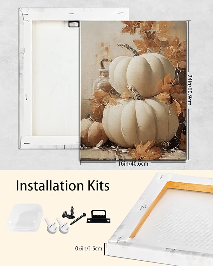 Farmhouse Autumn Pumpkin Wall Art Decor, Rustic Fall Canvas Prints Framed for Living Room Kitchen Dining Room, Thanksgiving Decorations and Cozy Fall Wall Art Picture, Ready to Hang-Ruum Studio Home