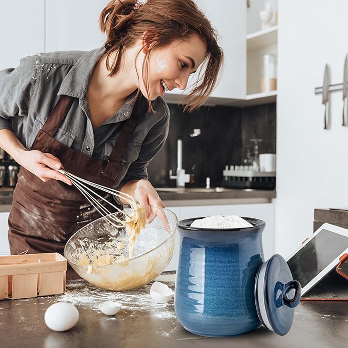 Hasense Ceramic Canister with Airtight Lid for Kitchen Counter, 88 Ounce Large Ceramic Food Storage Jar with Seal Ring for Serving Flour, Grain, Cereal, Pasta, Coffee, Sugar, Tea and Spice, Navy-Ruum Studio Home