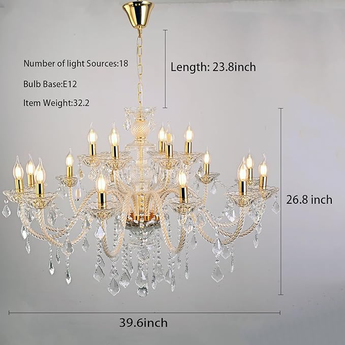 18-Light Double-Layer Crystal Chandelier for Living Room Gold Ceiling Pendant Light Fixtures with K9 Crystal Modern Luxury Lighting for Dining Room, Bedroom, Kitchen-Ruum Studio Home