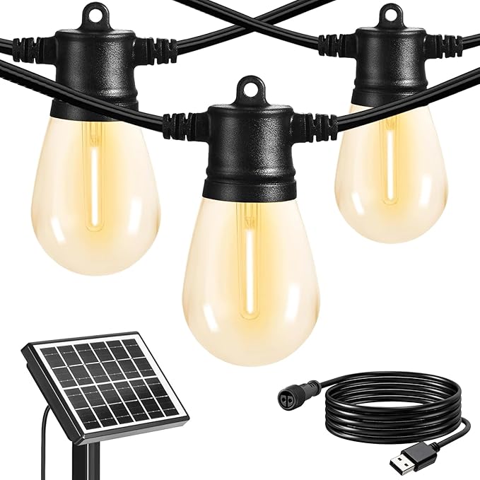 SUNTHIN 100ft Solar String Light Outdoor, USB Rechargeable Patio Solar Outdoor Lights with Waterproof & Shatterproof 30 LED Bulbs for Backyard, Porch, Garden, Pool, Party, Camping-Ruum Studio Home