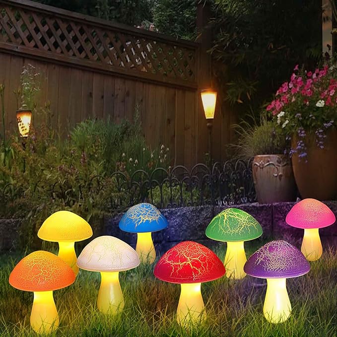 Homeleo 8-Pack Cracked Mushrooms for Garden Decor, Solar Mushroom Lights Outdoor, Super Cute Whimsical Garden Art for Yard Decor Gnome Flowerbed Housewarming Decor(Multicolored)-Ruum Studio Home