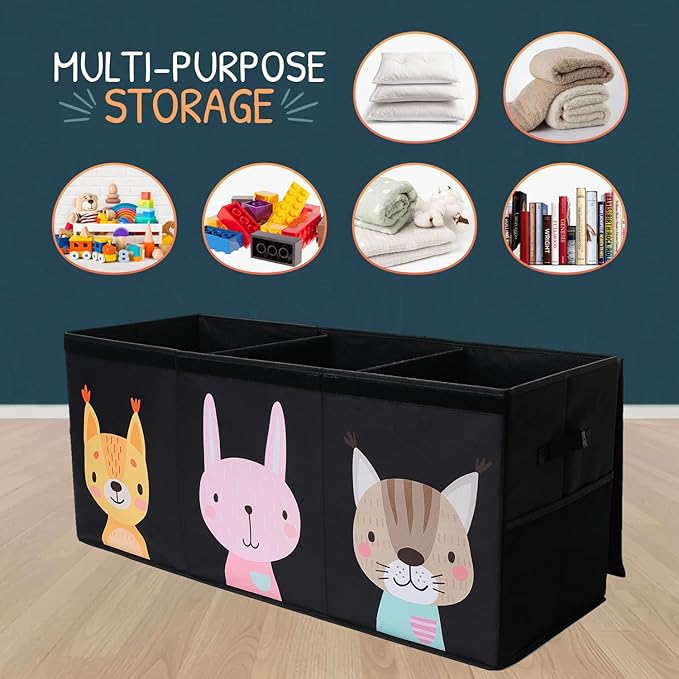 Extra Large Toy Storage Organizer with Lid - Sturdy, Collapsible Toy Chest Storage Box with Cute Design - Toys Bin with Dividers for Kids, Boys, Girls, Nursery, Bedroom, Play room 37"x16"x14"-Ruum Studio Home