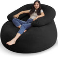 HABUTWAY Bean Bag Chair with U-Shaped Pillow for Adult and Kids Big BeanBag Chair with Filling Ultra Soft Teddy Fleece Couch Chair with Washable Cover for Living Room Bedroom Office, Black & Black-Ruum Studio Home