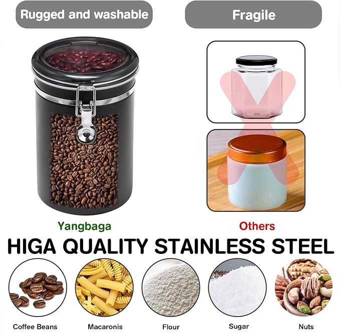 Yangbaga Ground Coffee Storage Container with Shelf, 2×63OZ 304 Stainless Steel Coffee and Sugar Container,Airtight Coffee Canisters with Scoop, Food Storage Jars for Kitchen,Nuts,Tea,Sugar-Ruum Studio Home