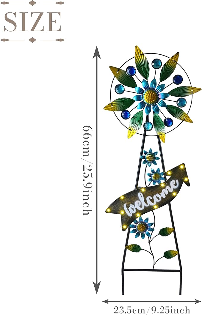 TERESA'S COLLECTIONS Hummingbird Garden Solar Stake, Wind Spinner Yard Art Sign for Outdoor Decor, Metal Purple Floral Windmill Decorative Garden Stake for Lawn Ornaments, Gifts for Mom, 26''-Ruum Studio Home