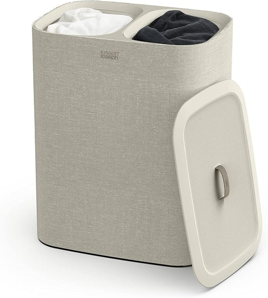 Joseph Joseph Tota 90 liter/23.8 gallon Laundry Hamper Separation Basket with lid, 2 Removable Washing Bags with Handles - Ecru-Ruum Studio Home
