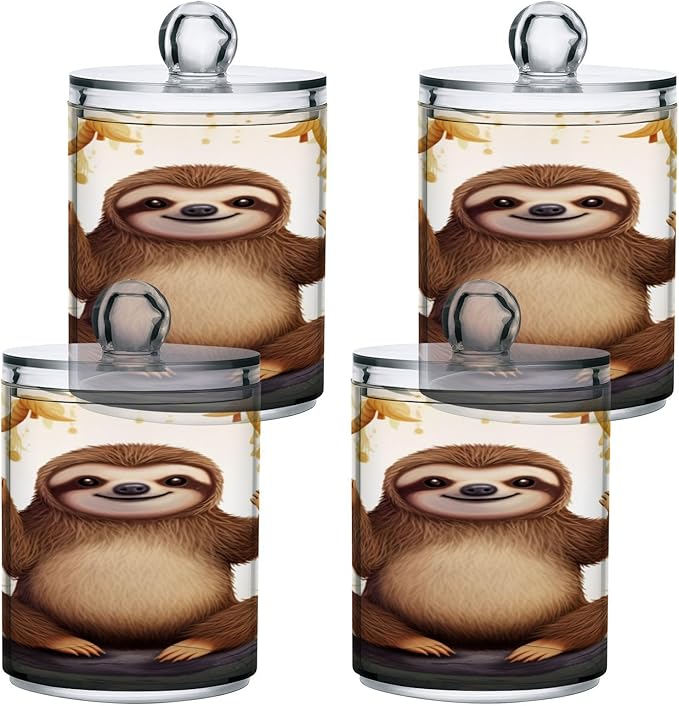 Cute Sloth 2PC Airtight Transparent Plastic Storage Jar Food Storage Container Plastic for Food Herbs Tea etc with Storage Lid easy to use and clean With lid Easy To Use-Ruum Studio Home