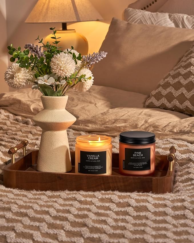 M&SENSE Vanilla Soy Candles, Medium 2 Wick 11.6oz 70 Hours Burning Time, All Natural Organic Soy Wax, Relaxing Aromatherapy Scented Candle, Housewarming Gift for Women and Men-Ruum Studio Home