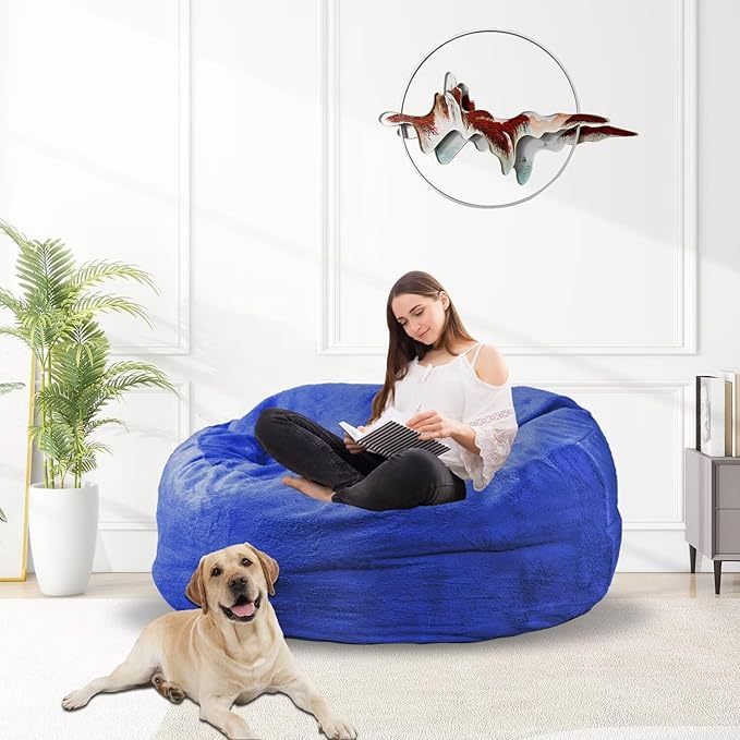 Bean Bag Chair for Adults 3FT,Soft Removable Cover for Teens/Girls Bedroom,Fluffy Giant Round Floor Beanbag Lounger Chairs (No Filler,Sapphire)-Ruum Studio Home