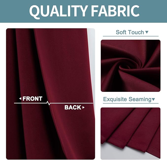 ChrisDowa Grommet Blackout Curtains for Bedroom and Living Room - 2 Panels Set Thermal Insulated Room Darkening Curtains (Burgundy Red, 52W x 45L)-Ruum Studio Home