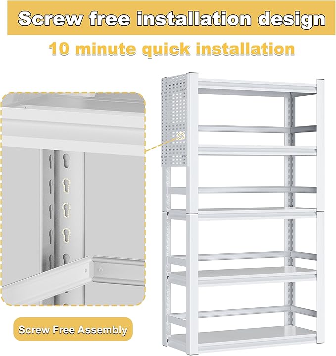 Book Shelf, 5 Tier Bookshelf, Industrial Bookcase Modern Bookshelves for Book/CD/Movie, Metal Shelving Unit for Living Room Home Office Kitchen, White-Ruum Studio Home