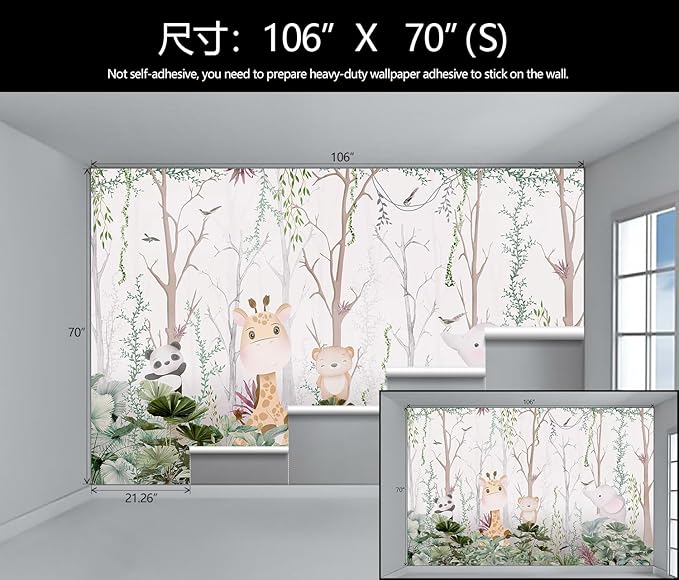 WFBHUA-Kids Tree Wallpaper Cute Animals Plants Bird Wall Decor Mural for Nursery Boys Girls Bedroom Room (Not Peel and Stick)-Ruum Studio Home