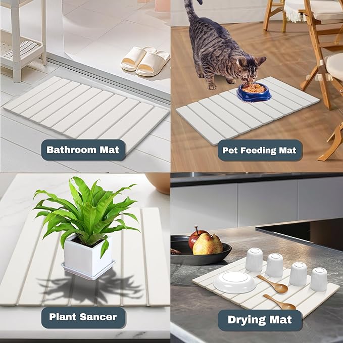 Large Stone Dish Drying Mats for Kitchen Counter, Quick Dry Absorbent Collapsible Dish Drying Mat,Diatomaceous Earth Mats for Dishes Bottles Cups,Match Any Countertop,White 16 * 12inch-Ruum Studio Home