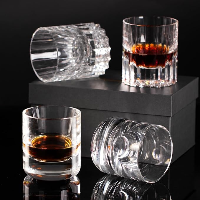 KAMMAK Crystal Whiskey Glasses Set of 2, 6.76oz Old Fashioned Glasses Stemless, Hand Blown White Cocktail Glasses, Engagement Gifts for Couples, Women, Men-Ruum Studio Home