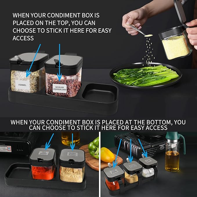 XIUDI Glass Spice Jars(3 piecesset)，Seasoning Containers with 304 Stainless Steel Lids and Spoons，Clear Glass Condiment Canisters Pots Seasoning Box Salt Container Sugar Bowl，for Kitchen,-Ruum Studio Home