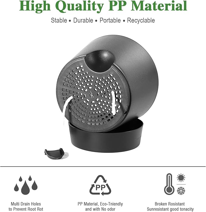 Self Watering Pots for Indoor Plants,12 inch Planters with Drainage Holes Plastic Flower Pots with Deep Reservoir, Black-Ruum Studio Home
