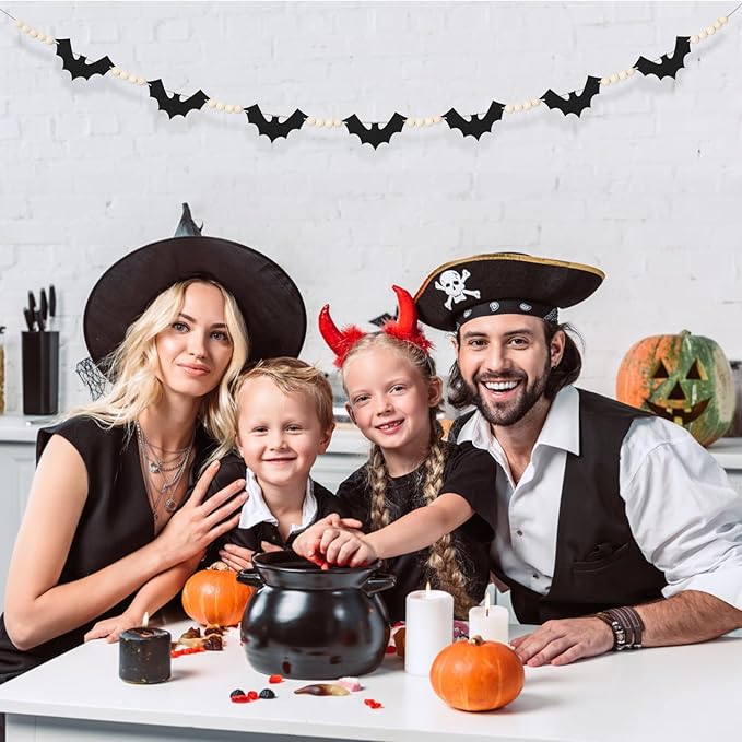 Halloween Decorations Garland, Felt Bats Halloween Decor Banner with Wood Beads for Fireplace Mantel Walls Home Indoor-Ruum Studio Home