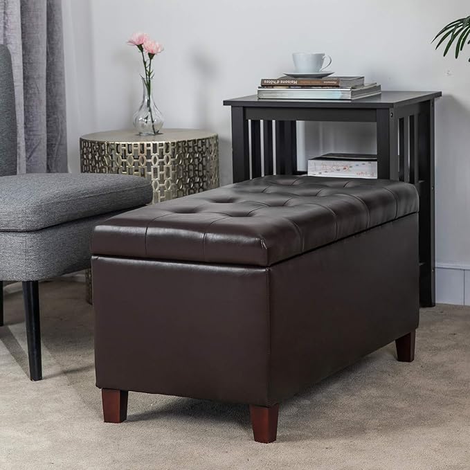 Asense Storage Ottoman Bench, Faux Leather Upholstered End of Bed Bench with Safety Hinge Wooden Legs, for Entryway Bedroom (Chocolate Brown, 33.3")-Ruum Studio Home