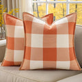 decorUhome Fall Orange and White Decorative Throw Pillow Covers 22x22 Set of 2, Buffalo Plaid Check Farmhouse Cushion Covers with Stitched Edge for Autumn Harvest Couch Sofa Bed Home Decor-Ruum Studio Home