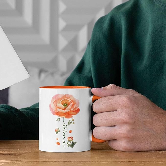 Ranunculus Lover Accent Mug, Novelty Flower Themed Coffee Cup 11oz 15oz, Customized Ranunculus Floral Mug With Name, Personalized Flower Decorative Cup, Gift For Birthday-Ruum Studio Home