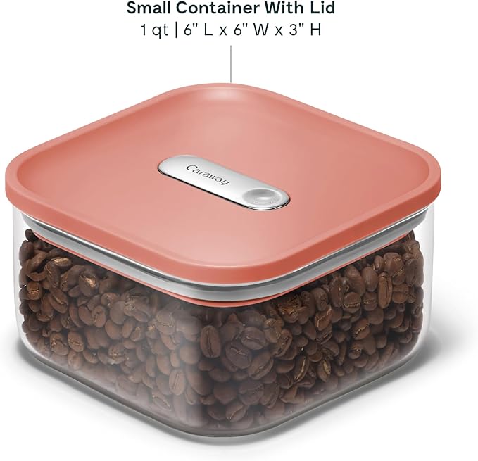 Caraway 1qt Glass Airtight Food Storage Container with Lid – Non-Toxic, BPA-Free Kitchen Storage Container – Stackable, Space-Saving Airtight Container for Dry Goods and More - Perracotta-Ruum Studio Home