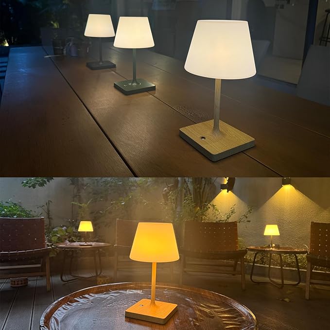 Cordless Table lamp, Outdoor Battery Operated Rechargeable Desk lamp,Waterproof Shower Lamp,4000mAh LED 3 Colors Dimmable Touch Lamps for Camping Patio Courtyard Bedroom-Wood-Ruum Studio Home