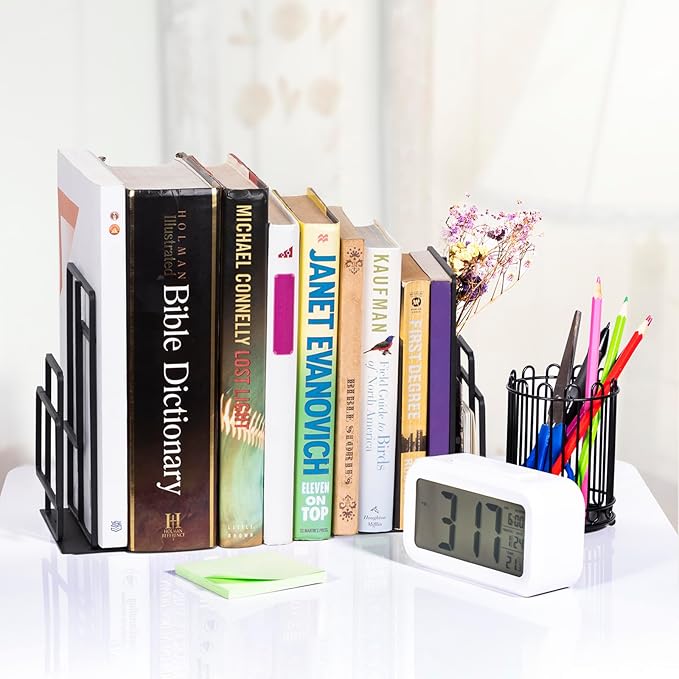 SRIWATANA Book Ends Heavy Duty, Decorative Black Bookends for Shelves, Window Lattice Design-Ruum Studio Home