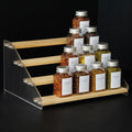 nianfeng Tiered Spice Rack, 4-Tier Spice Pantry Kitchen Cabinet Organizer, 12-Inch, Natural Wood Acrylic Stair Riser Stand, Countertop Seasoning Shelf-Ruum Studio Home