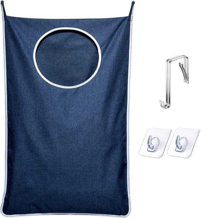 KEEPJOY XL Hanging Laundry Hamper Bag, Hanging Hamper with 2 Strong Hooks for Dirty clothes Door Hanging Laundry bag Large Size 36X22 inch (Blue-1Pack)-Ruum Studio Home