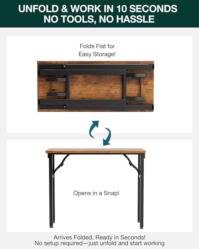 Frylr Small Folding Computer Desk – Portable 35.8 Inch Foldable Laptop Table, Collapsible and Compact for Easy Storage and Fast Setup, Lightweight for Small Spaces, Craft and Study Use, Rustic Brown-Ruum Studio Home
