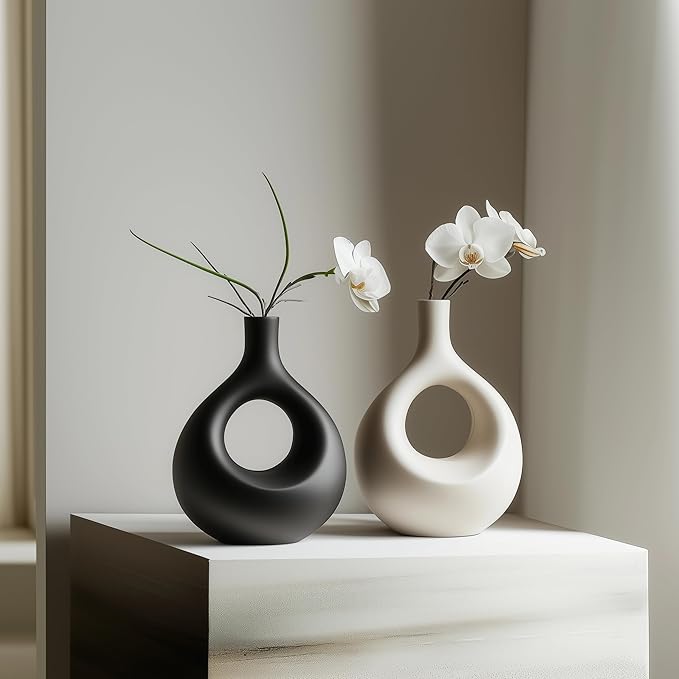 NOBULA Ceramic Bagel Vases C5 – Thoughtful for Mom – Elegant Set of 2 for Living Room, Bedroom or Table – Modern Home Decor She’ll Love – Perfect for Flowers & Plants-Ruum Studio Home