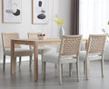 Kmax Farmhouse Dining Chairs Set of 4, Rustic Kitchen Chairs with Linen Fabric Seat and Woven Back, Vintage Accent Chairs for Dining Room, Living Room, Ivory-Ruum Studio Home