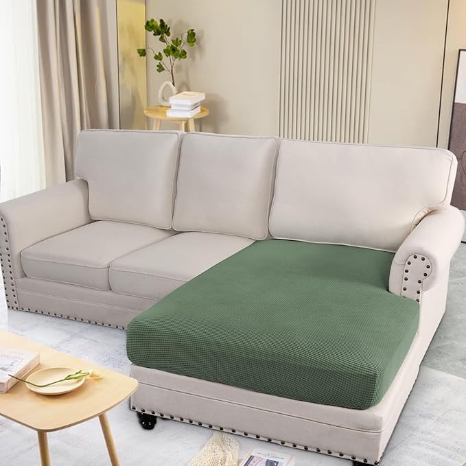 H.VERSAILTEX Super Stretch Individual Chaise Cover Sectional Couch Covers for L Shaped Sofa Both Left/Right Featuring Thick Jacquard Textured Twill Fabric (1 Piece Chaise Cover, Loden Frost)-Ruum Studio Home