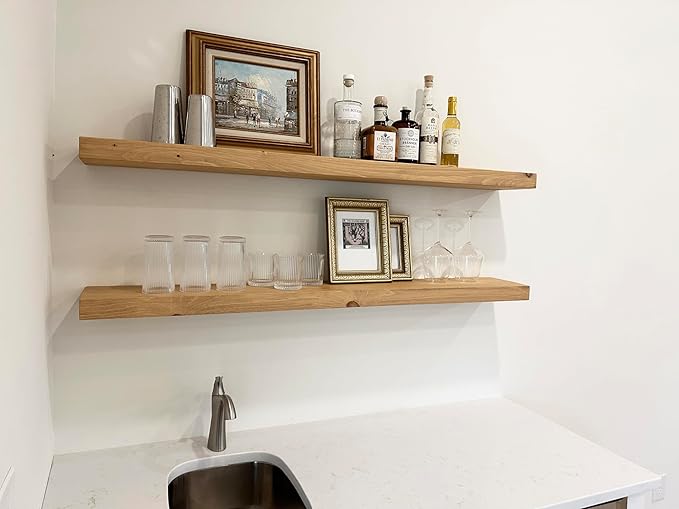 joelsantiques - 48 Inch Wooden Floating Shelves for Wall - 48x8x2 in - Made of Natural Wood - Long Heavy Duty Rustic Wall Shelves for Bedroom - Perfect for Living Room, Kitchen - Natural-Ruum Studio Home