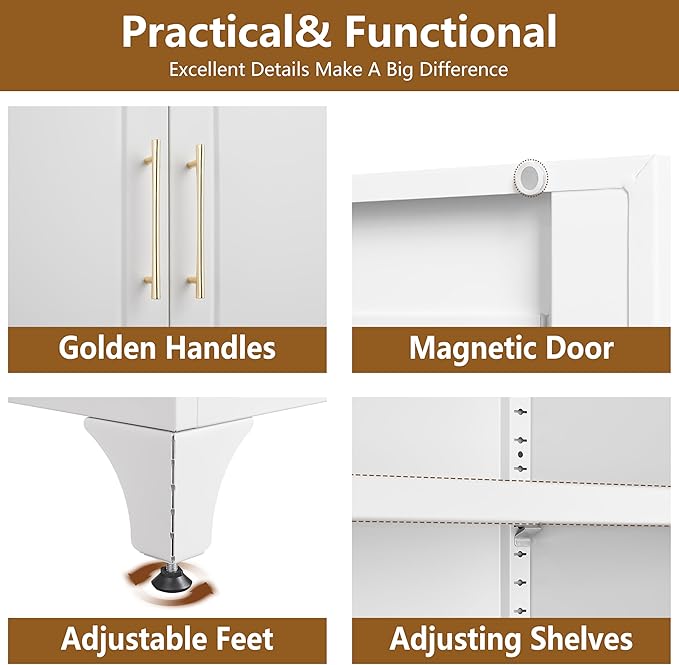 Kitchen Cabinet, 90" Tall Metal Pantry Cabinet, Freestanding Cupboards with One Drawer, Food Storage Cabinets for Dining, Living Room, White, 16" D x 32" W x 90" H, Assembly Required-Ruum Studio Home