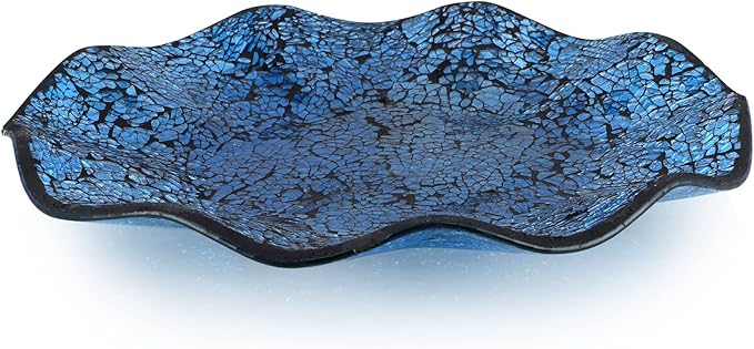 MDLUU Mosaic Centerpiece Tray, 12" Decorative Glass Plate, Home Decor Glass Bowl for Dining Room Table, Coffee Table, Gift (Turquoise)-Ruum Studio Home