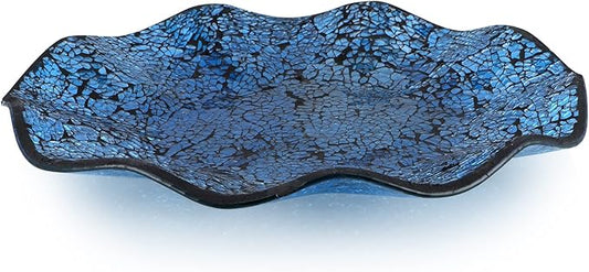 MDLUU Mosaic Centerpiece Tray, 12" Decorative Glass Plate, Home Decor Glass Bowl for Dining Room Table, Coffee Table, Gift (Turquoise)-Ruum Studio Home