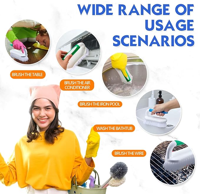 Lallisa 6 Pcs Scrub Brush for Cleaning with Handle Comfortable to Grip Heavy-Duty Flexible Stiff Bristles Scrubber Brushes Bulk for Shower Bathroom Carpet Kitchen Floor Tiles (Blue,Green)-Ruum Studio Home