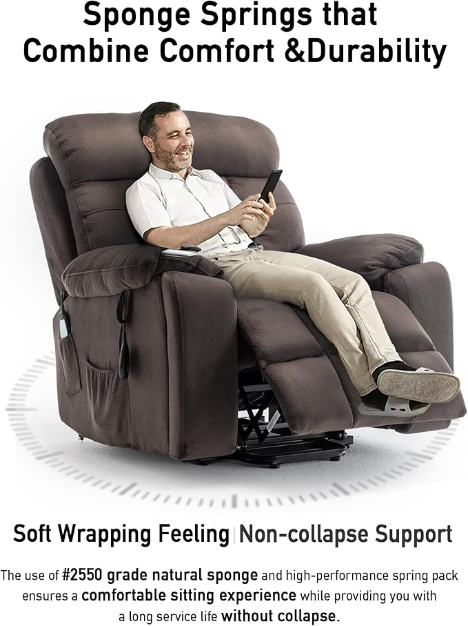 Large Power Lift Chairs Recliners for Elderly with Heated and Massage, Lazy Boy Recliner Chair with 26in Extra Wide Seat, Hidden Cup Holder, Side Pocket-Ruum Studio Home