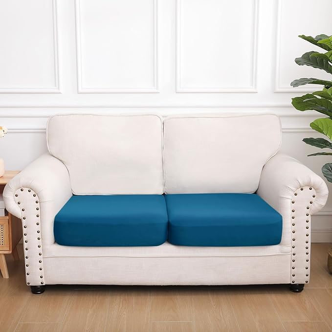 hyha Waterproof Couch Cushion Covers, Stretch Sofa Couch Seat Slipcover for Dog Washable, Non-Slip Waterproof Outdoor Cushion Covers for Patio Furniture Replacement (2 Pieces, Deep Teal)-Ruum Studio Home