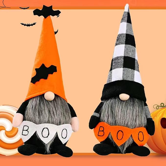 Halloween Gnomes Plush Decor,Witch Scandinavian Tomte Nisse Gnome Swedish Table Decorations Handmade Gnome Decoraion for Home,Orange-Ruum Studio Home