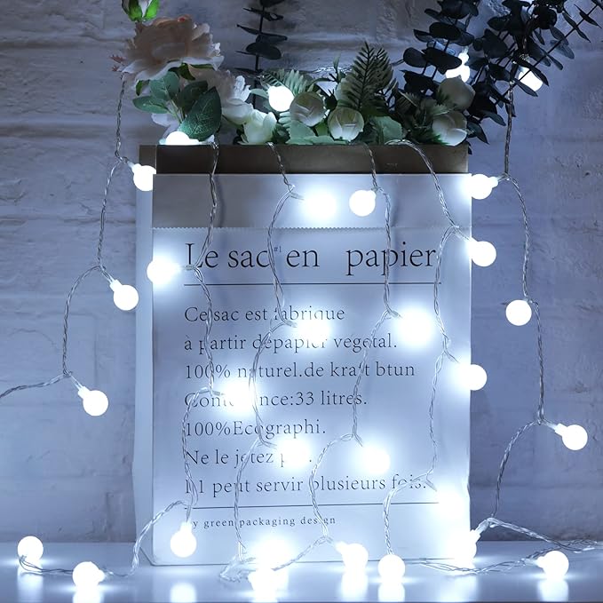Minetom 33 Feet 100 Led Globe Ball String Lights, Fairy String Lights Plug in with Remote, Waterproof Globe String Lights for Indoor Outdoor Party Wedding Christmas Tree Garden Decoration, Pure White-Ruum Studio Home