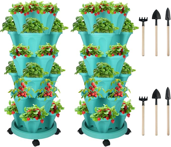 Vertical Planter 6 Tier Stackable Planters Garden Planters Strawberry Herb Flower and Vegetable Planter Indoor Outdoor Gardening Pots with Removable Wheels and Tools-Ruum Studio Home