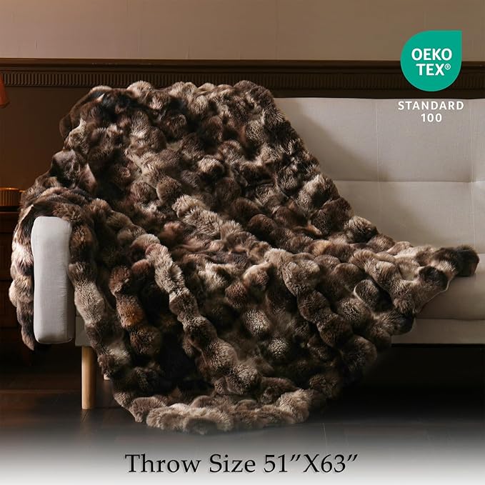BENVWE Fluffy Faux Fur Throw Blanket for Couch, Soft Plush Thick Cozy Fuzzy Luxury Minky Bubble Blanket for Home Living Room Decor Gift for Women, Tie-dye Coffee, 50" x 60", 1100GSM-Ruum Studio Home