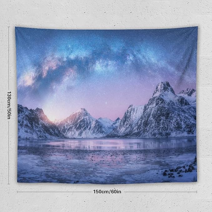 HZOHNAGO Mountain Tapestry Aurora Snow Mountain Sunset Pattern Printed Wall Tapestry Wall Hanging for Bedroom Living Room Dorm 60" W x 50" H-Ruum Studio Home