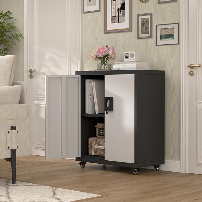 Locking Storage Cabinet,Steel Garage Cabinet with Wheels,Utility Tool Cabinet1 for Garage,Home Office and Warehouse-Ruum Studio Home