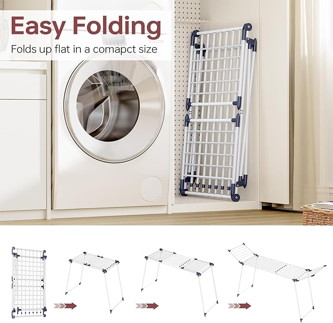 APEXCHASER Clothes Drying Rack Foldable, Large Drying Rack for Clothing Retractable, Winged Laundry Rack Folding Indoor Outdoor, Metal Clothes Airer for Bedding Towel Sweater Heavy Duty, White-Ruum Studio Home