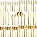 Alata Cube Gold 45-Piece Flatware Set, Forged Cutlery Set, Matte Gold Silverware Service for 8, Stainless Steel Tableware with Square Handle for Home/Restaurant, Dishwasher Safe-Ruum Studio Home